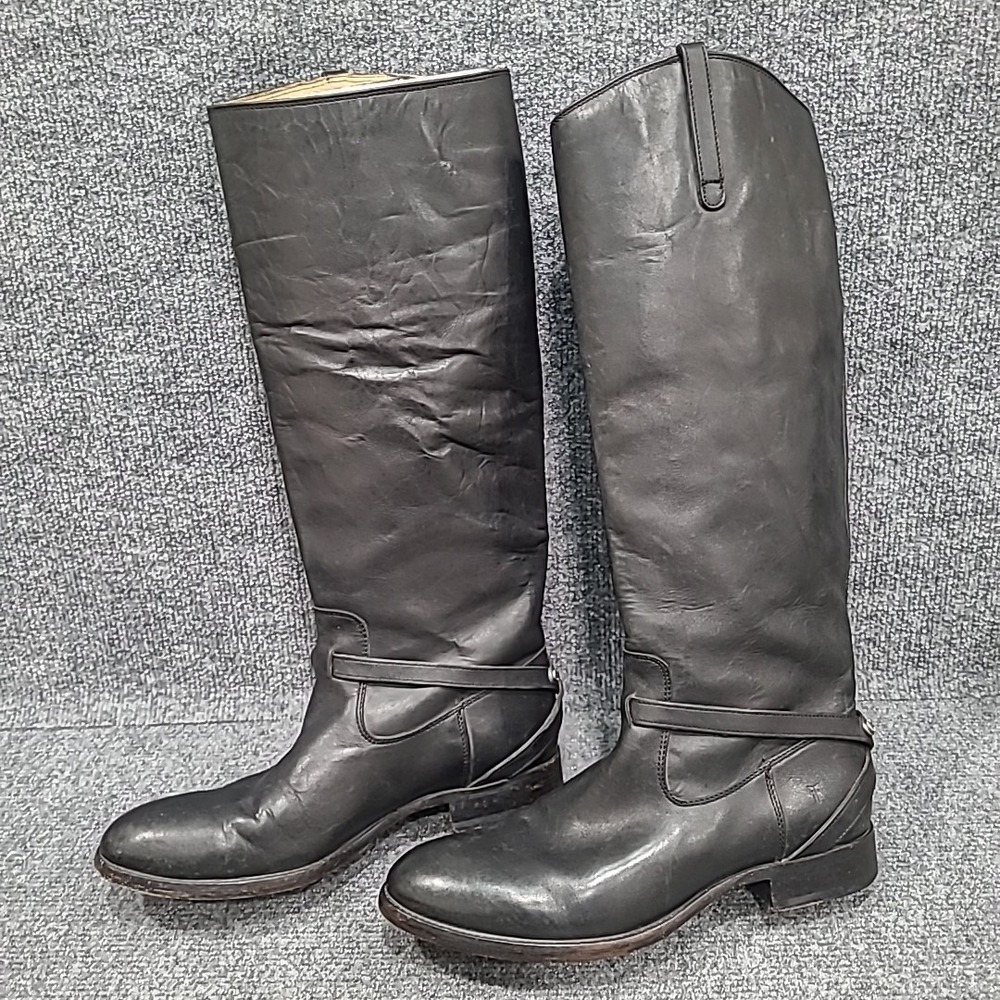 Frye Womens Lindsay Plate Size 8 B Tall Black Leather Knee-High Boots Riding